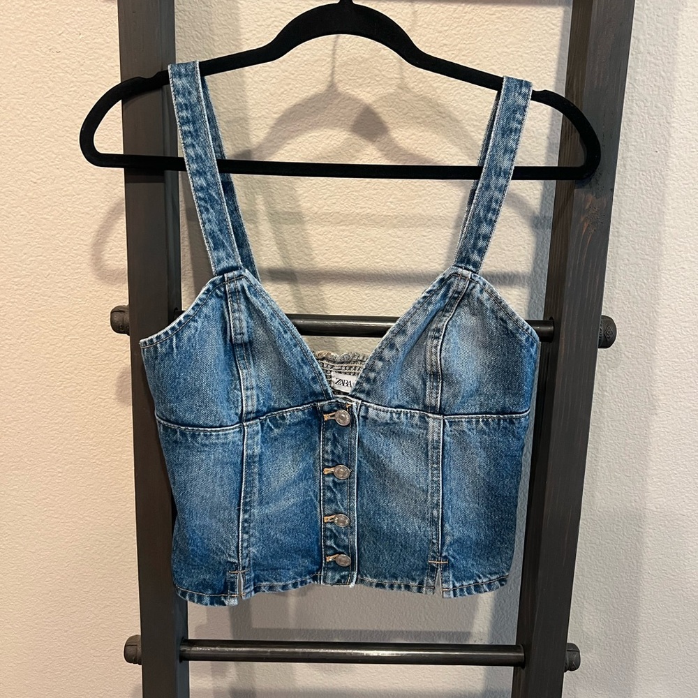 Zara Blue Denim Button-Up Tank Top